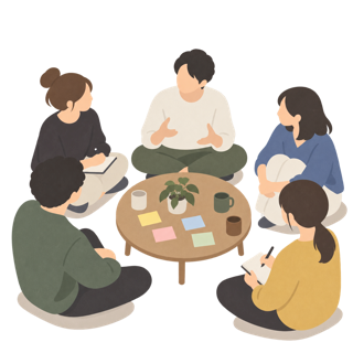 車座になって話し合う合宿の様子
